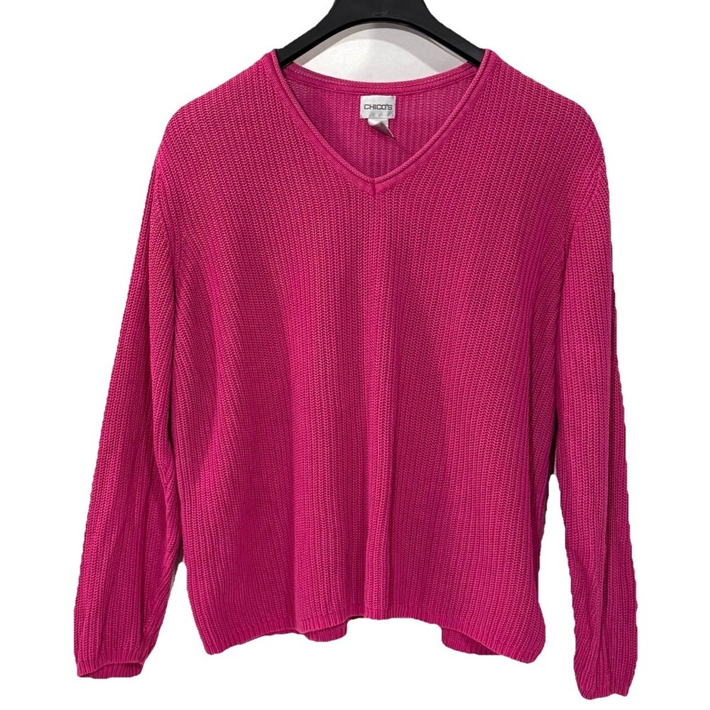 Chico's Sweater Womens Size 3 (US16/XL) Pink Silk Cotton Knit  Pullover Top